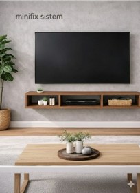 Resim Dekoratif Raflı Duvar Tv Ünitesi Üç Bölmeli Atlantik Çam 150 Atlantik Çam 