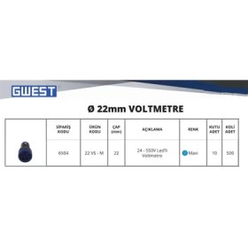 Resim GWEST 22MM Mavi 24V-450V Voltmetre 