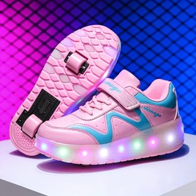 Resim Kızlar için LED Işıklı Patenler - Moda Pembe ve Mavi Tasarım, Parlayan Işıklarla Dış Mekan Eğlencesi, Ayarlanabilir Kayış, Hafif ve Dayanıklı Sokak Giyimi veya Kaykay İçin 