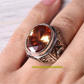 Resim Champagne Citrine Stone Heavy 925 Sterling Silver Mens Ring - US: 11 / 65 mm / Turk: 25 