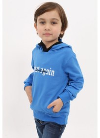 Resim Toontoy Kids Toontoy Erkek Çocuk Relax Fit Kapüşonlu Cepli Baskılı Sweatshirt - 2 İplik Saks 
