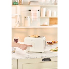 Resim Bej Retro Ekmek Kızartma Makinesi, Pratik ve Şık Tasarım 