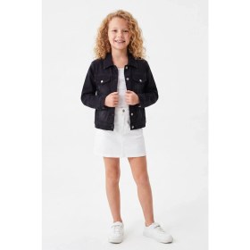 Resim Joy Kids Kız Çocuk Likralı Kelebek Nakışlı Crop Kot Ceket (5-16YAŞ) (Siyah) 