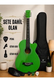 Resim valares 38C Kesik Kasa yeşil Akustik Gitar 38 İnç 4/4 Sap Ayarlı Cutaway + Çanta Askı Pena Hediyeli Üst Segment 