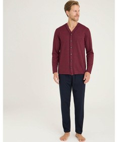 Resim Kly Pamuklu Uzun Kollu Önden Düğmeli Erkek Pijama Takım-bordo-xl Çok Renkli 