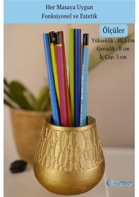 Resim Kalemlik Masa Kalemliği Organizer Kalemlik Altın Renk Model 3 Çok REnkli 