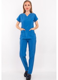 Resim Safir Terikoton Kumaş Doktor Hemşire Cerrahi Hastane Scrubs Ünifo 