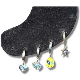 Resim Nazar Boncuk, Fil Ve Balıklı Çoklu Çelik Küpe Gri 