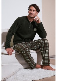Resim Buratti Regular Fit Bisiklet Yaka Kışlık Yumuşak Dokulu Polar Erkek Pijama Takımı 6096100 Haki 