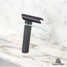 Resim İsaoğlu Yapı Antik Siyah Çanak Lavabo Bataryası Glass Design Yüksek Armatür Çanak Musluk Antik 