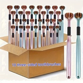 Resim Yetişkinler için 10 Adet Üç Taraflı Diş Arası Fırçaları - Plak Temizliği ve Dil Bakımı İçin Ergonomik Saplı, Hassas Diş Etiye Nazik, Süper İnce Lifli Yumuşak Kıllar (10'lu Paket), Ultra İnce Lifler 