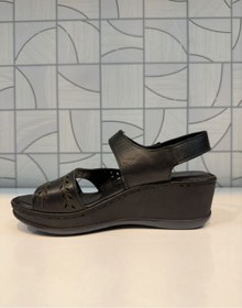Resim Anıl Ayakkabı Castle Black 22322 Kadın Siyah Dolgu Topuk Hakiki Deri Rahat Günlük Sandalet 