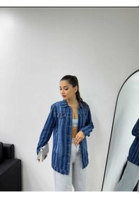 Resim Shevega Kadın Çizgili Mavi Işlemli Boyfriend Kot Ceket Mavi 