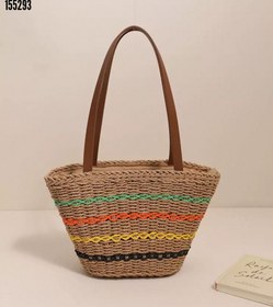 Resim NWC1017 Şeritli Camel Hasır Çanta 