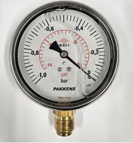 Resim Pakkens Çap 100 Alttan -1/0 Bar Gliserinli Vakummetre 