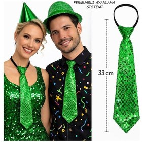 Resim Yeşil Renk Pul Payetli Işıltılı Parti Kravatı 33 Cm N712 