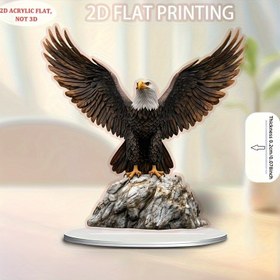 Resim 2D Düz, 2D Düz Akrilik Kartal Heykeli - 20.32x19.05 cm 2D Düz Dekoratif Plakla Kayalık Taban, Ev, Ofis, Bahçe ve Dış Mekan Dekoru için Majestik Kartal Tasarımı, Güç ve Otorite Simgesi, 2D Düz 