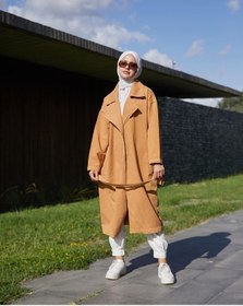 Resim Vioshine Kadın Kruveza Yaka Kuşaklı Kot Trençkot-camel Camel 
