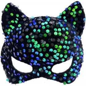 Resim Siyah Kadife Mavi Yeşil Parti Maskesi 