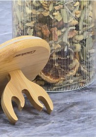 Resim Boynuz Desenli Cam Kavanoz - Bambu Kapaklı Borosilikat Cam Kavanoz - 33 Cm - Yuvarlak 