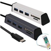 Resim Gizli Telefon Desteği İle Alüminyum Alaşımlı Tip-c - 3 Bağlantı Noktalı Usb 3.0 Hub Tf Sd Kart Okuyucu - Gri 