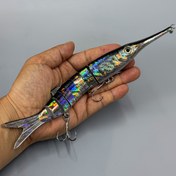 Resim 1 adet 55g 24cm Çok Eklemli Sert Yem - Tuzlu Su Yüzme Yemi ile 3 Üçlü Kanca, Gökkuşağı Renkli Bitişli Bas Balığı ve Muskellunge için - Tatlısu & Tuzlu Su İçin Gerçekçi Balıkçılık Yemi, Detaylı Balık Tasarımı | Dayanıklı Metal Dudaklar, Üstten Su Balıkçılık Yemleri 