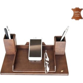 Resim Tabac 362-40 Hakiki Deri Masa Üstü Telefon ve Gözlük Tutucu Maya Kahve 