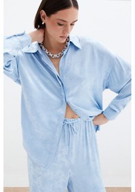 Resim Sateen Jakarlı Saten Gömlek - Bebe Mavi-136039 Bebe Mavi 