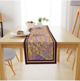 Resim Mor Damask Desen Runner 140x45cm Ince Keten, Uluslararası Yıkama Ve Solmama Sertifikası Çok Renkli 