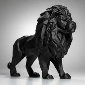 Resim hivhestın Geometrik Aslan Sanat Heykeli - Modern Ev Dekorasyonuna Şık Bir Dokunuş (15x12 cm) Siyah 