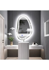 Resim Axira Beyaz Led'li Lazer Kumlamalı Lavabo & Banyo Aynası Dokunmatik Sensörlü 55 X 90 