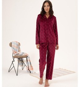 Resim Estiva Yıldız Desen Önden Düğmeli Kadife Kadın Pijama Takım 001 