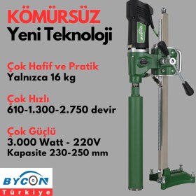 Resim Bycon Kömürsüz 230 mm Delme Kapasiteli Kompakt Sabit Sehpalı Karot Seti 