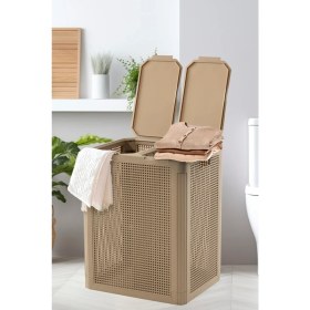 Resim Nandy Home Smartduo İki Bölmeli Çamaşır Sepeti 84LT Açık Kahverengi Modern Tasarım ve Dayanıklı Malzeme 