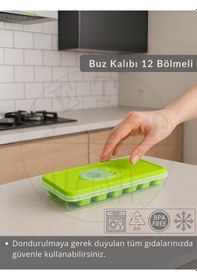 Resim 12 Bölmeli Buz Kalıbı Esnek Silikon Buz Küpü Bpa Free Kare Bas Parmak Buzluk 3x3 Yeşil Yeşil 