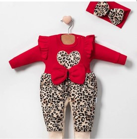 Resim Candar 3-6-9 Ay Kız Bebek Tulum Leopar Desen Fırfır Ve Fiyonklu Kırmızı 