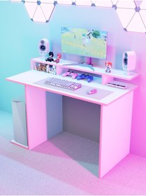 Resim Detamob Beyaz Oyuncu Masası, %100 MDF, Profesyonel Gaming Oyuncu Masası, Pembe - Beyaz, 60x120cm 