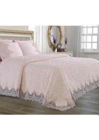 Resim Fransız Güpürlü Çeyizlik Battaniye Takımı Arus Pudra 