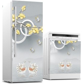 Resim Buzdolabı Ve Bulaşık Makinası Beyaz Eşya Sticker Kaplama 3D Kuğu 