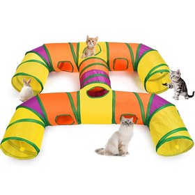 Resim Katlanabilir H-4 Yollu Kedi Tüneli - Etkileşimli Oyun Topları, Dayanıklı, Yıkanabilir Turuncu-Sarı Gradyanlı, İç Mekan Kedileri ve Küçük Hayvanlar için - Polyester Malzeme 