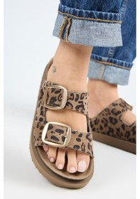 Resim İrene Platform Deri Kadın Terlik Leopar-7125 Leopar 