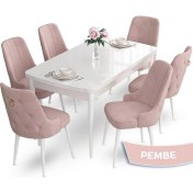 Resim Canisa Concept Nev Serisi 80 x 132 cm Açılabilir Beyaz Mutfak Masa Takımı 6 Sandalye Gold Halkalı 