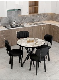 Resim Mygusi Azra Mutfak Masa Takımı 90 Cm Masa Beyaz Mermer + 4 Sandalye Siyah 
