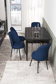 Resim Canisa Kor Serisi 70x114 Açılabilir Mutfak Masası Takımı Siyah Mermer Desen Masa 4 Lacivert Sandalye 