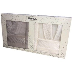 Resim Özdilek Elissa Krem Taş Pamuklu Aile Bornoz Seti Özdilek Bornoz 