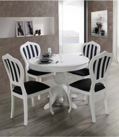 Resim Onurdesign16 Baba Ayaklı Bambi Ahşap Siyah & Beyaz Boyalı Açılır Yemek Masasa 