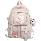 Resim Luckydog Kadınlar İçin Yumuşak Kumaş Okul Çantası - Dayanıklı, Kolay Yıkanabilir - Beyaz + Rozet Renkli Çok Renkli 