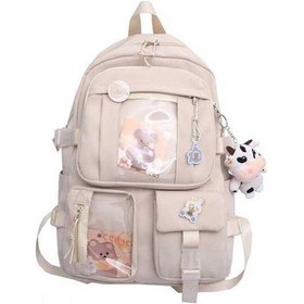 Resim Luckydog Kadınlar İçin Yumuşak Kumaş Okul Çantası - Dayanıklı, Kolay Yıkanabilir - Beyaz + Rozet Renkli Çok Renkli 