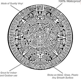 Resim Black Diamond Art Siyah ve Beyaz Antik Aztek Maya Takvimi Çıkartması | Calendario Azteca Araba Kamyon Dizüstü Bilgisayarı için Çıkartma (3" x 3") 