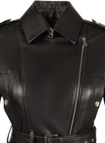 Resim Avanti Kadın Siyah Omuzu Açık Kısa Biker Deri Ceket - Siyah / S 